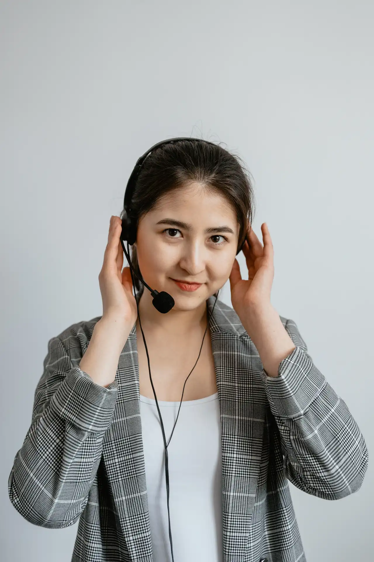 Professional customer support representative wearing a headset